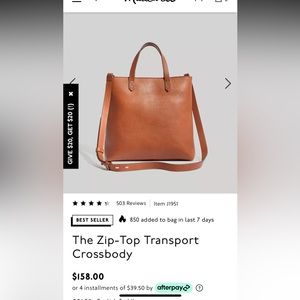 Madewell The Zip-Top Transport Crossbody bag in English suede. Great condition